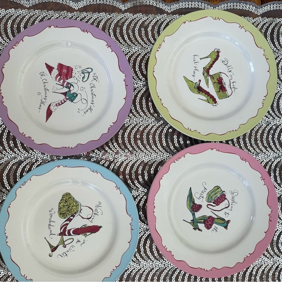 Rosanna holiday shoe Christmas themed salad/desert plates set of 4 - Picture 1 of 9